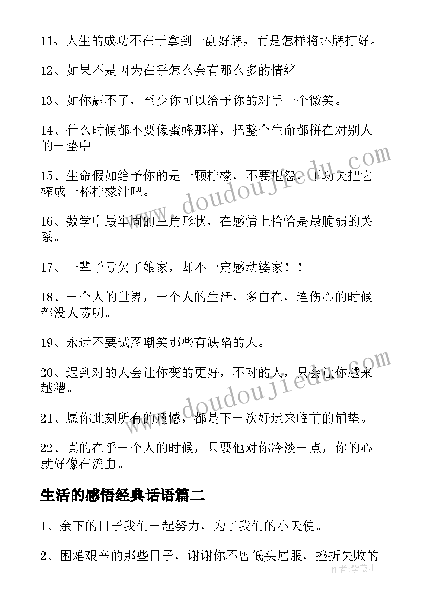 2023年生活的感悟经典话语(通用18篇)