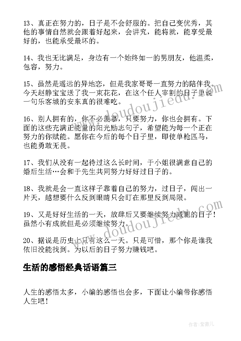 2023年生活的感悟经典话语(通用18篇)