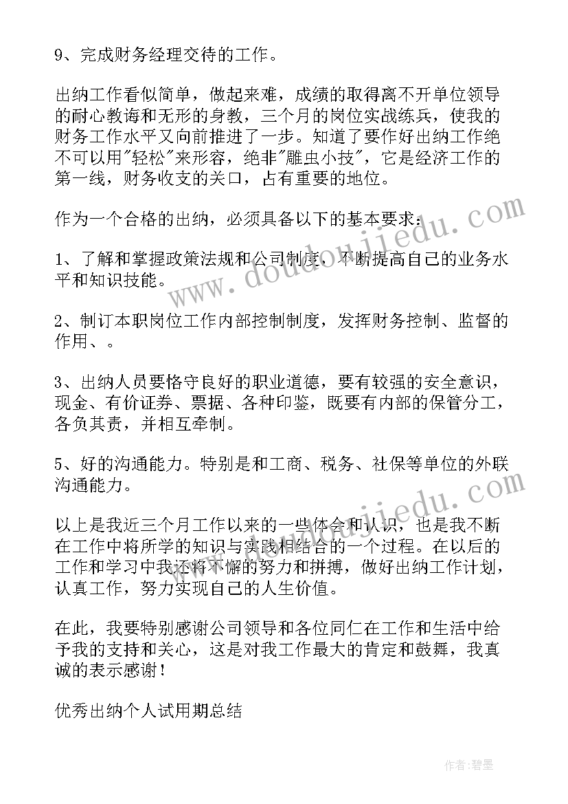 2023年集团出纳试用期个人工作总结报告 出纳个人试用期工作总结(通用15篇)