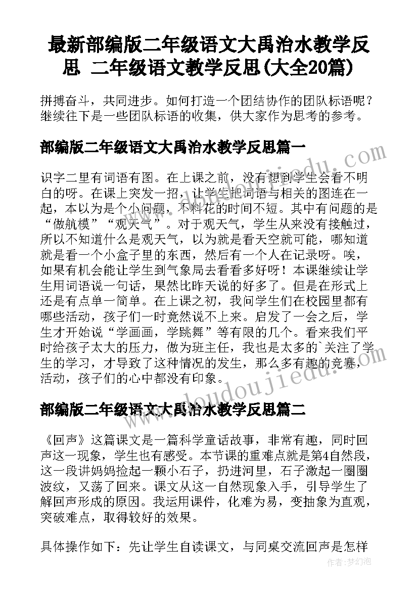 最新部编版二年级语文大禹治水教学反思 二年级语文教学反思(大全20篇)