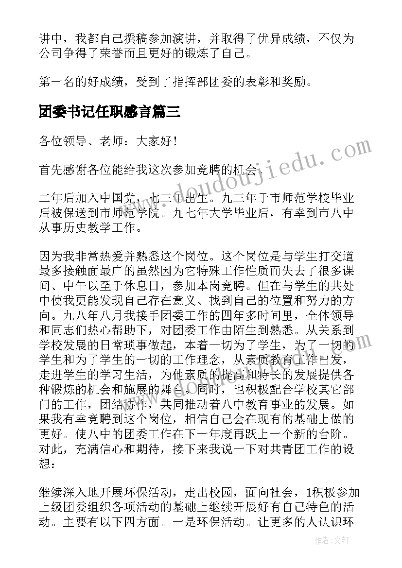 团委书记任职感言(实用8篇)