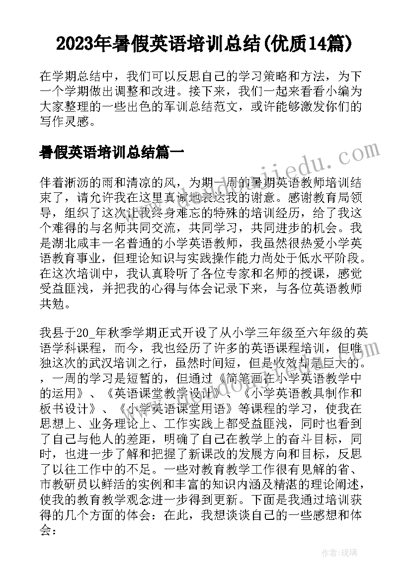 2023年暑假英语培训总结(优质14篇)