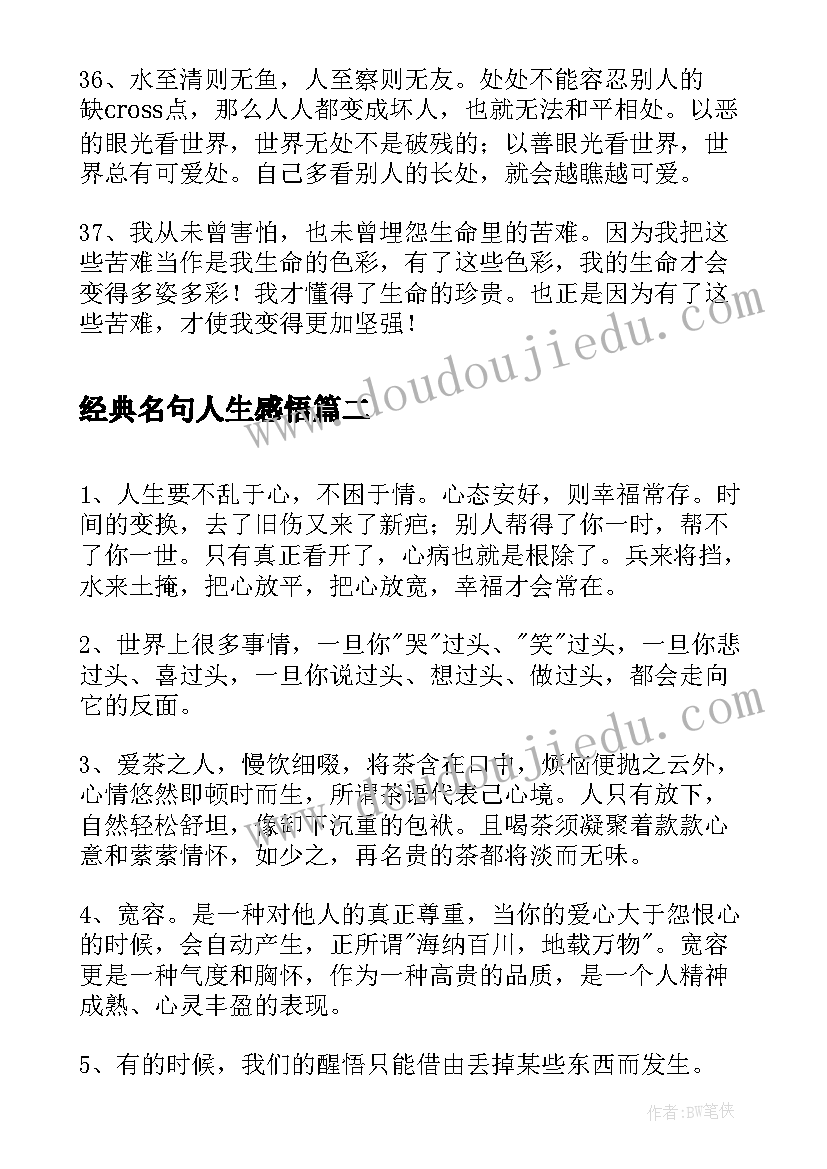 2023年经典名句人生感悟(汇总8篇)