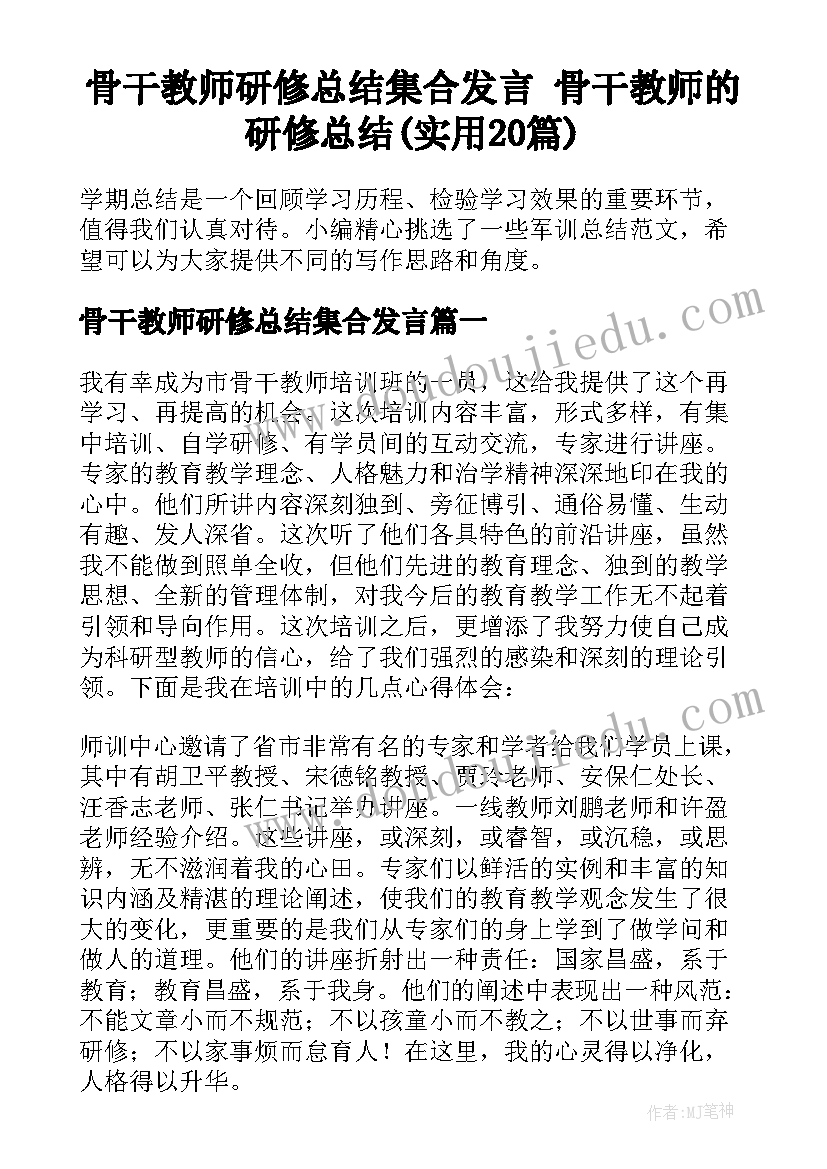 骨干教师研修总结集合发言 骨干教师的研修总结(实用20篇)