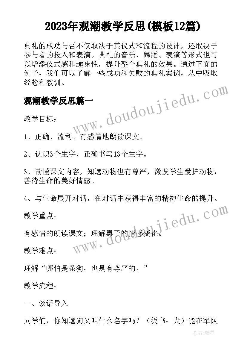 2023年观潮教学反思(模板12篇)