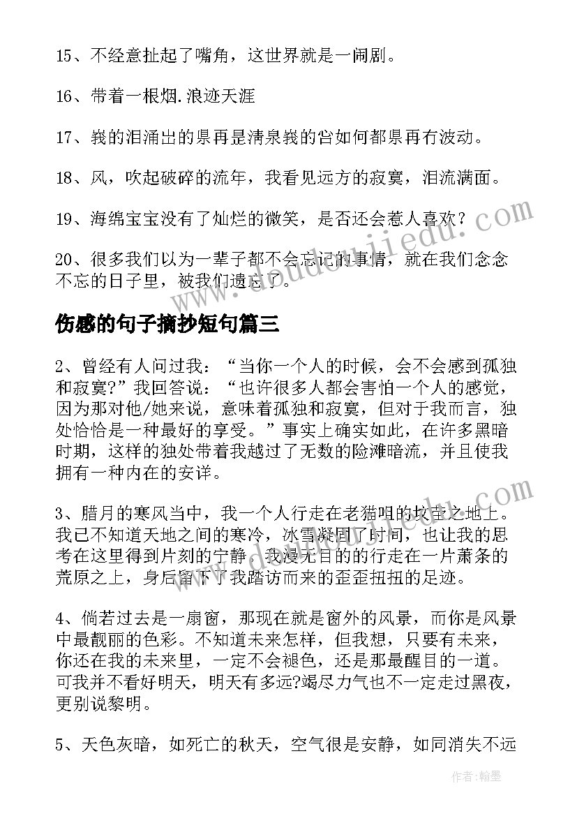 2023年伤感的句子摘抄短句(大全8篇)