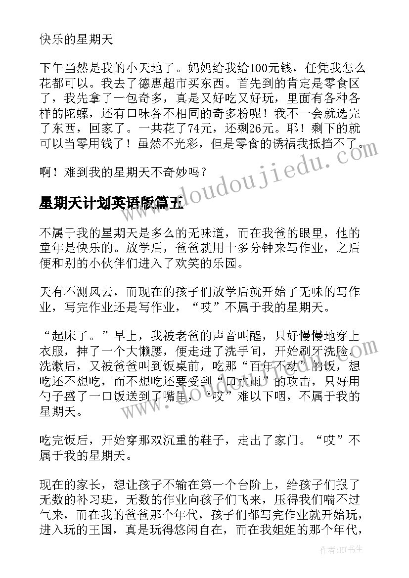 最新星期天计划英语版(模板8篇)