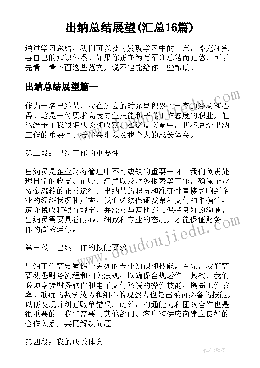 出纳总结展望(汇总16篇)