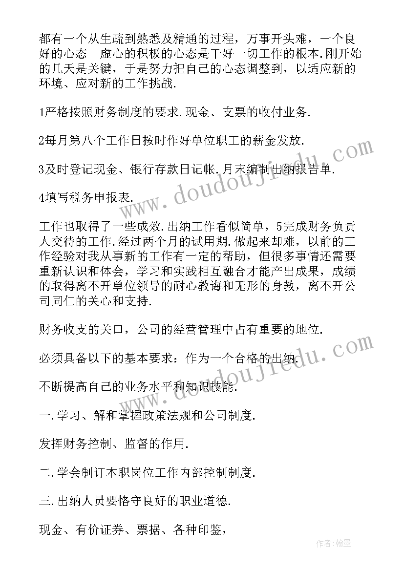 出纳总结展望(汇总16篇)