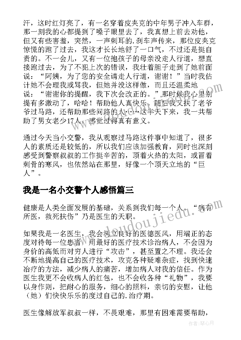 我是一名小交警个人感悟(大全8篇)