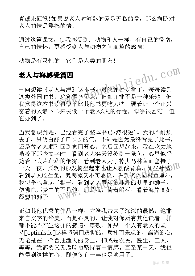 最新老人与海感受 老人与海读书心得及感悟(大全16篇)