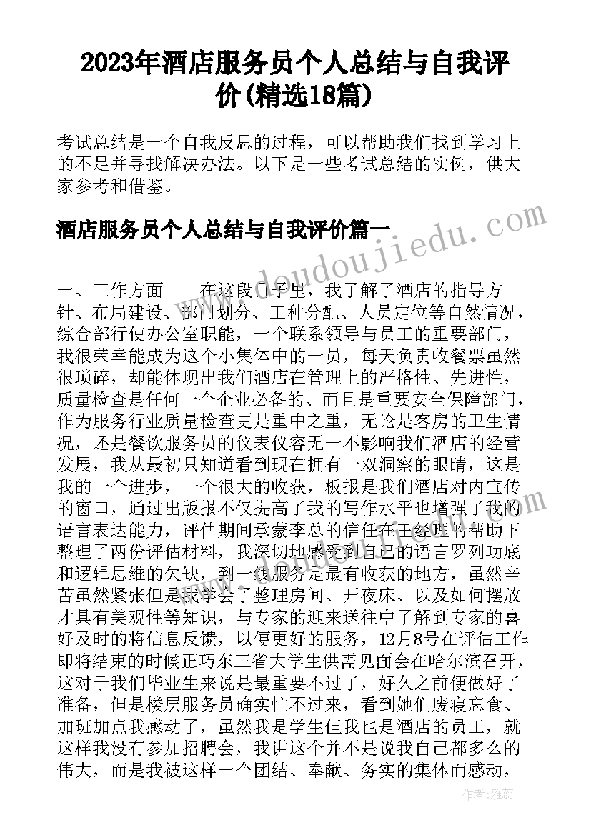 2023年酒店服务员个人总结与自我评价(精选18篇)