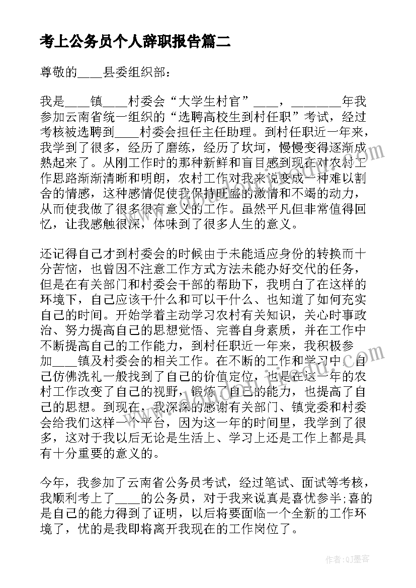 考上公务员个人辞职报告(精选9篇)