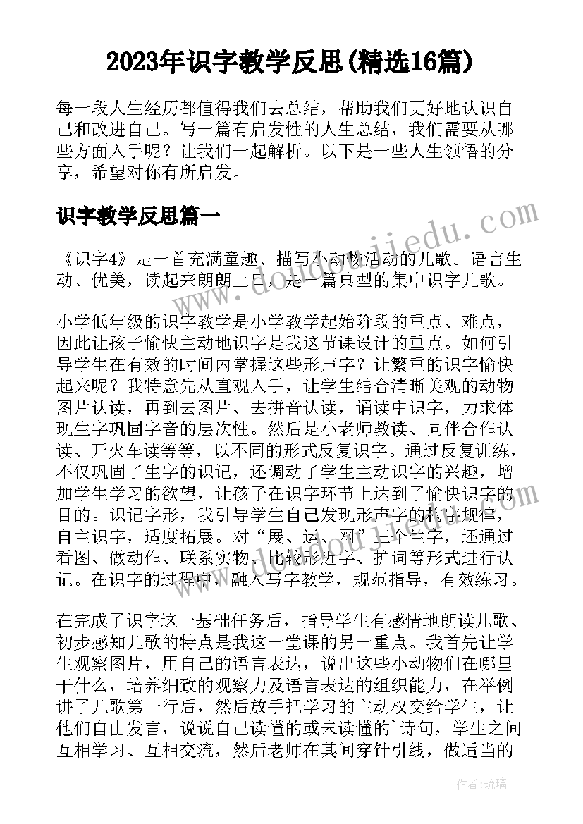 2023年识字教学反思(精选16篇)