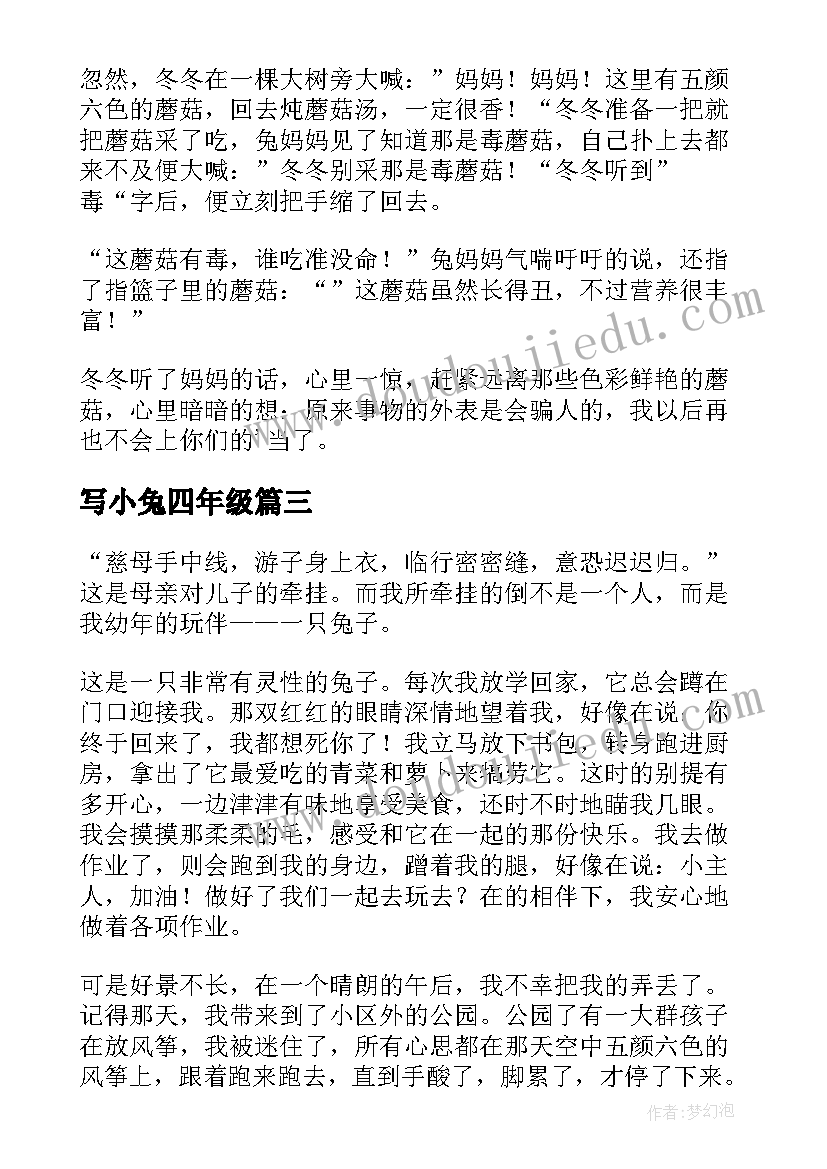 2023年写小兔四年级 小兔当家心得体会(通用12篇)