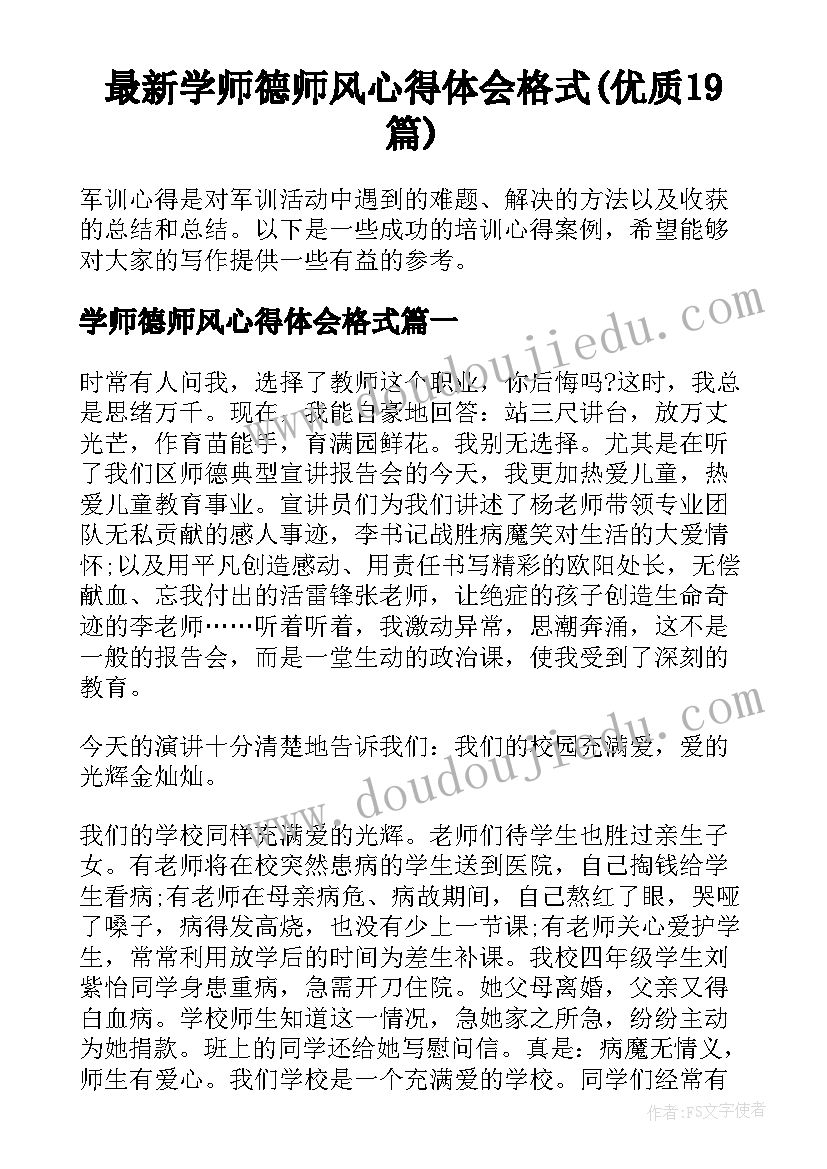 最新学师德师风心得体会格式(优质19篇)