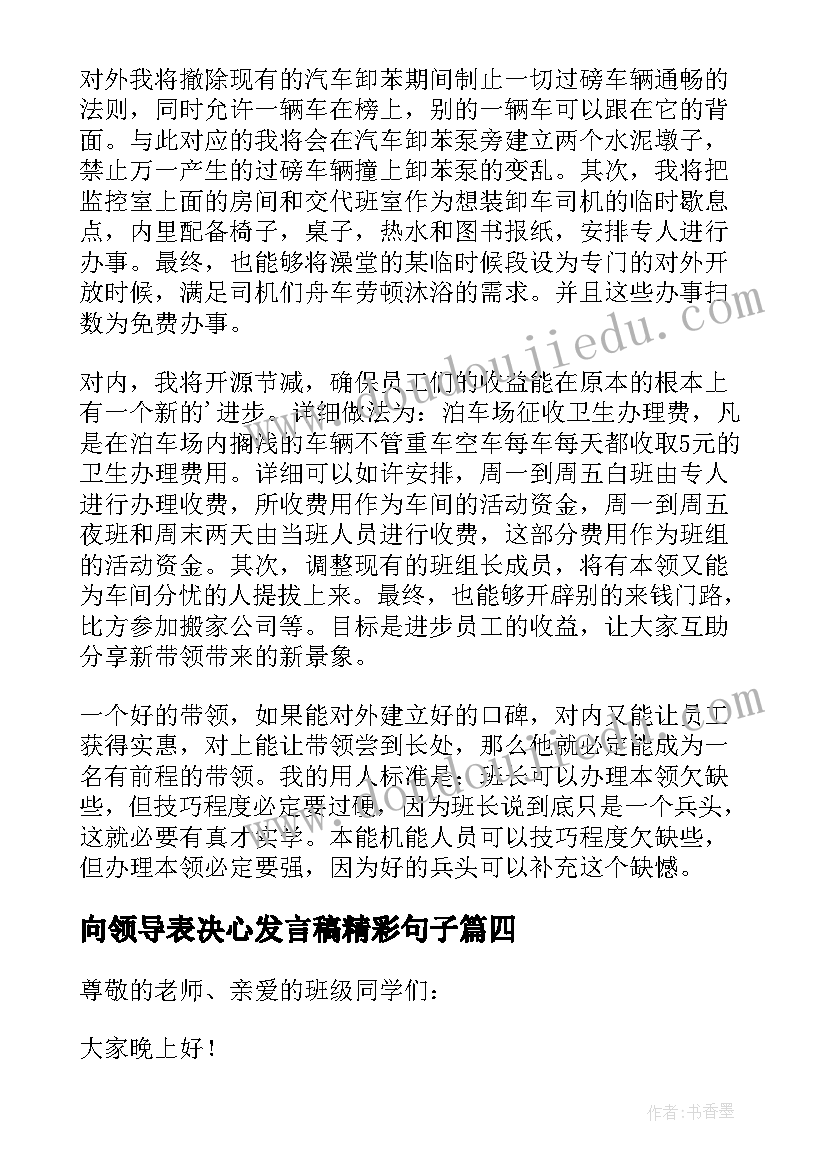 向领导表决心发言稿精彩句子(优质8篇)