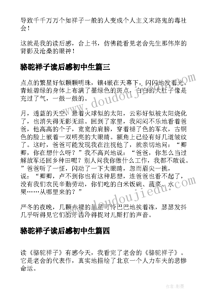 2023年骆驼祥子读后感初中生(优质13篇)