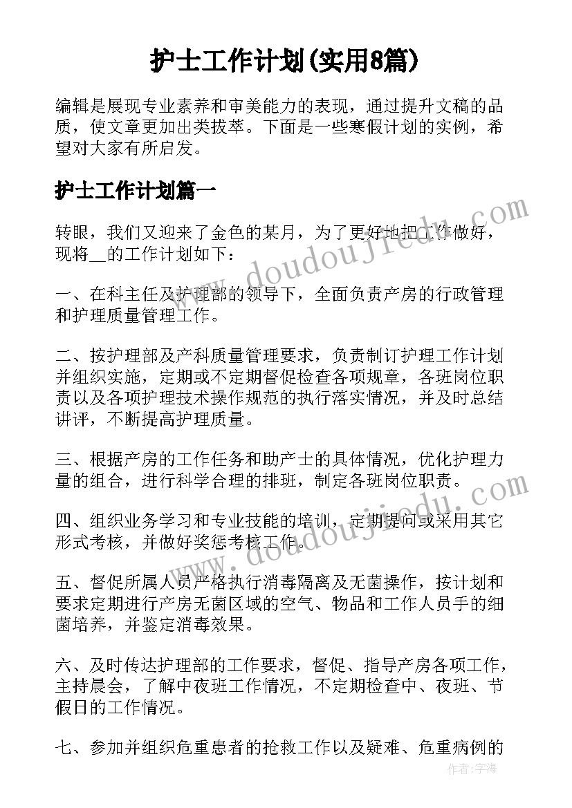 护士工作计划(实用8篇)