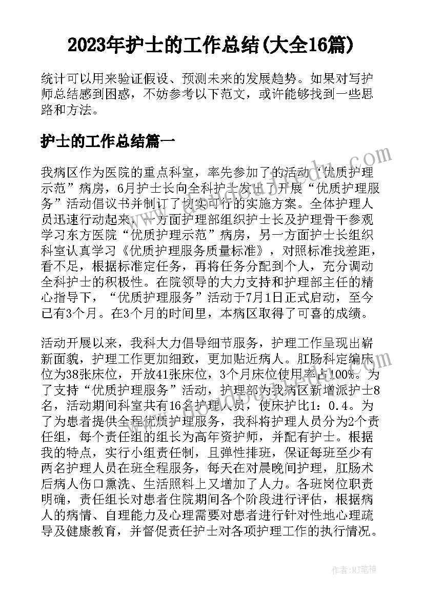 2023年护士的工作总结(大全16篇)