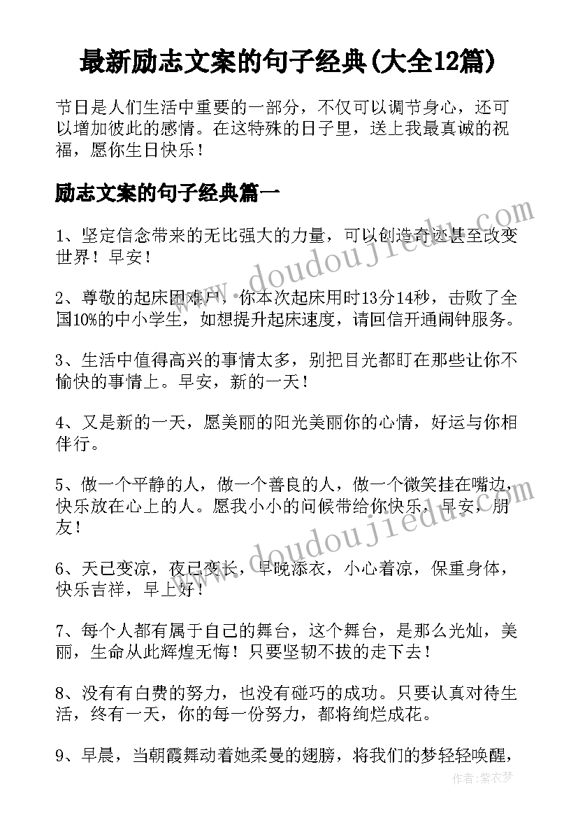 最新励志文案的句子经典(大全12篇)