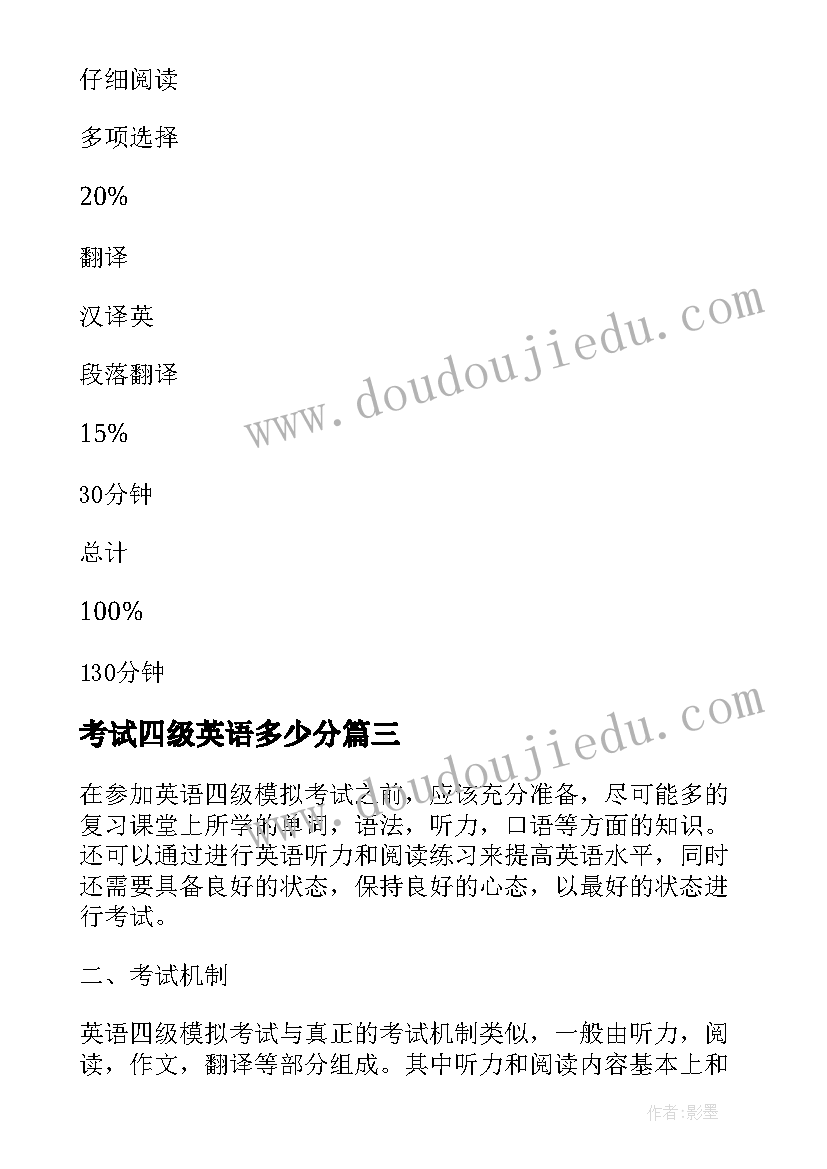 考试四级英语多少分 英语四级模拟考试心得体会(汇总12篇)