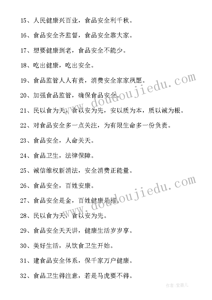 最新食品安全宣传活动标语口号(精选15篇)