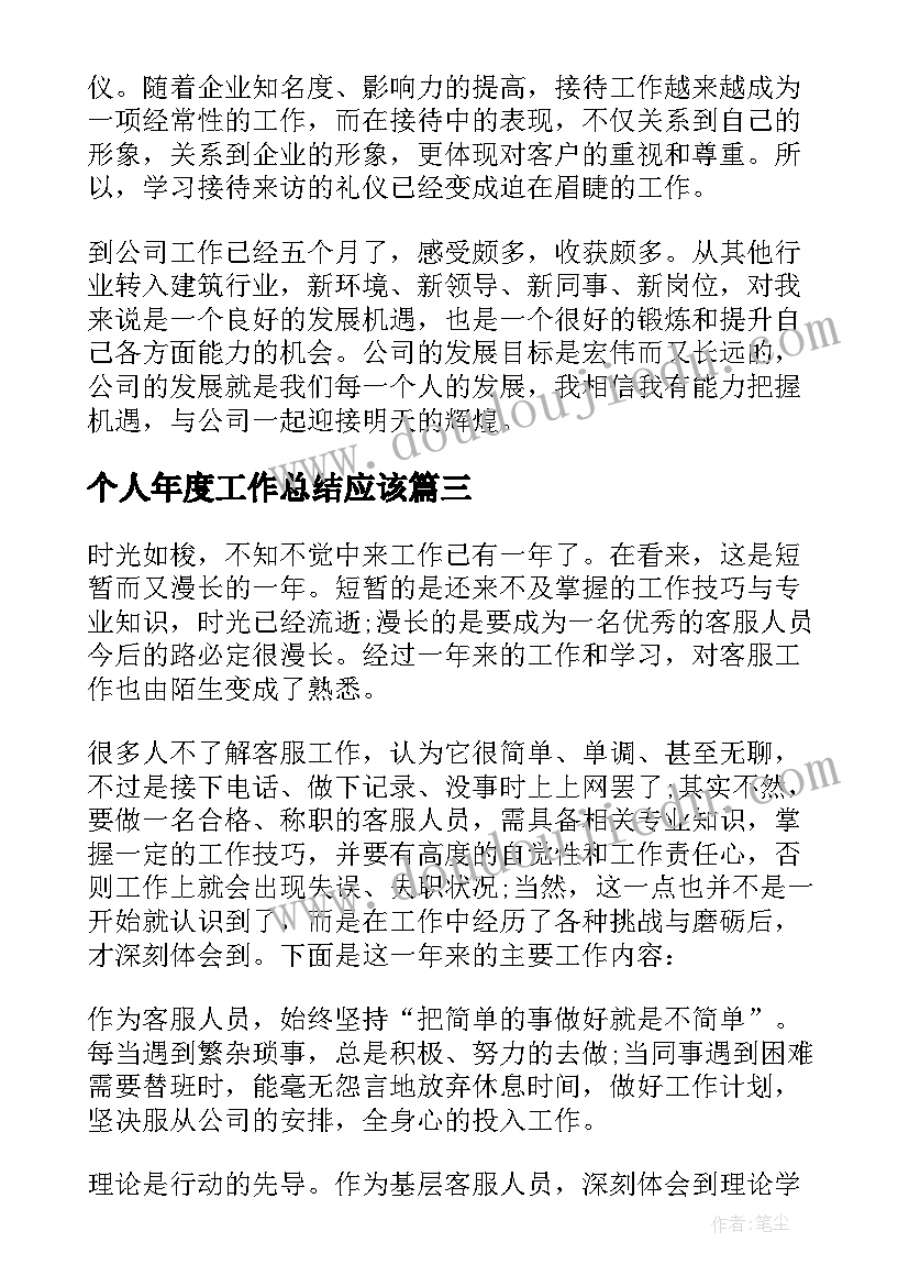 最新个人年度工作总结应该(优秀14篇)