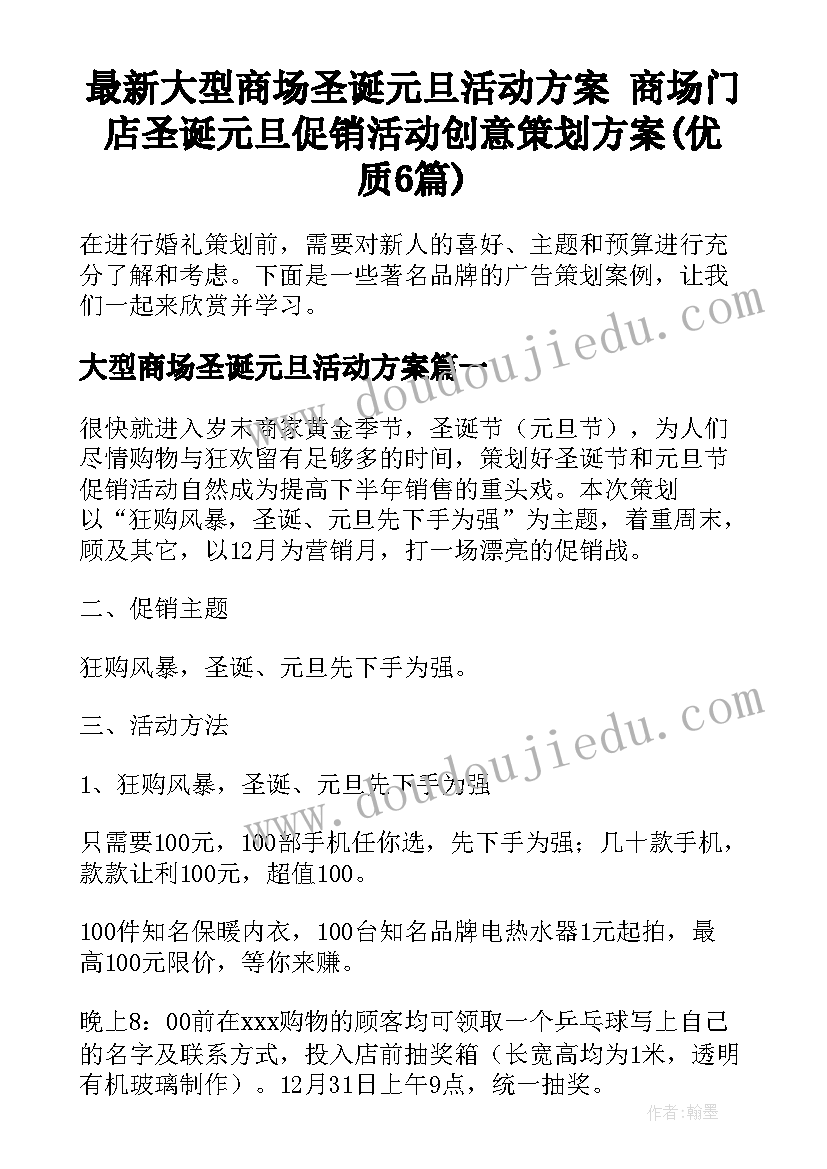 最新大型商场圣诞元旦活动方案 商场门店圣诞元旦促销活动创意策划方案(优质6篇)