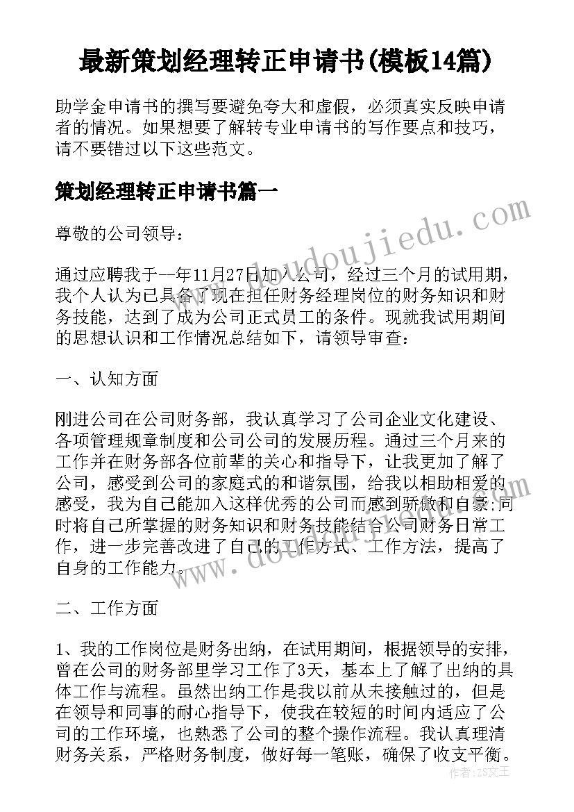 最新策划经理转正申请书(模板14篇)