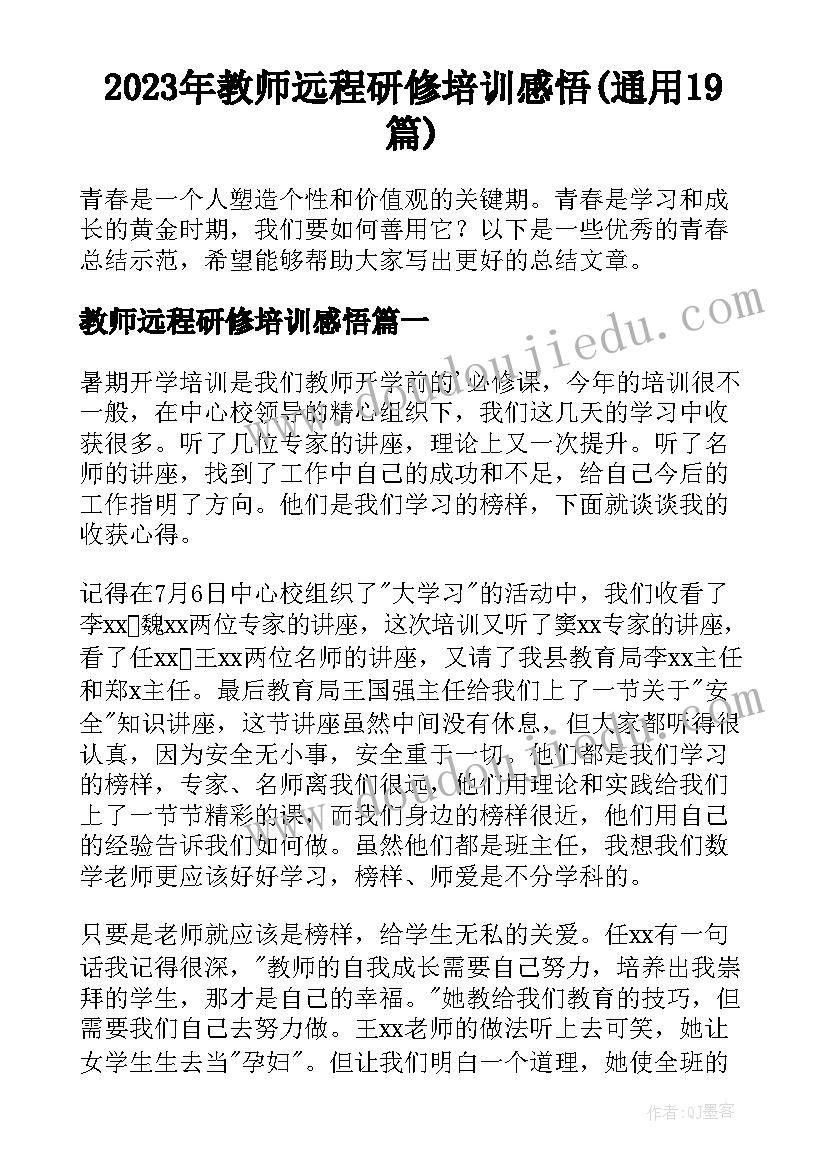 2023年教师远程研修培训感悟(通用19篇)