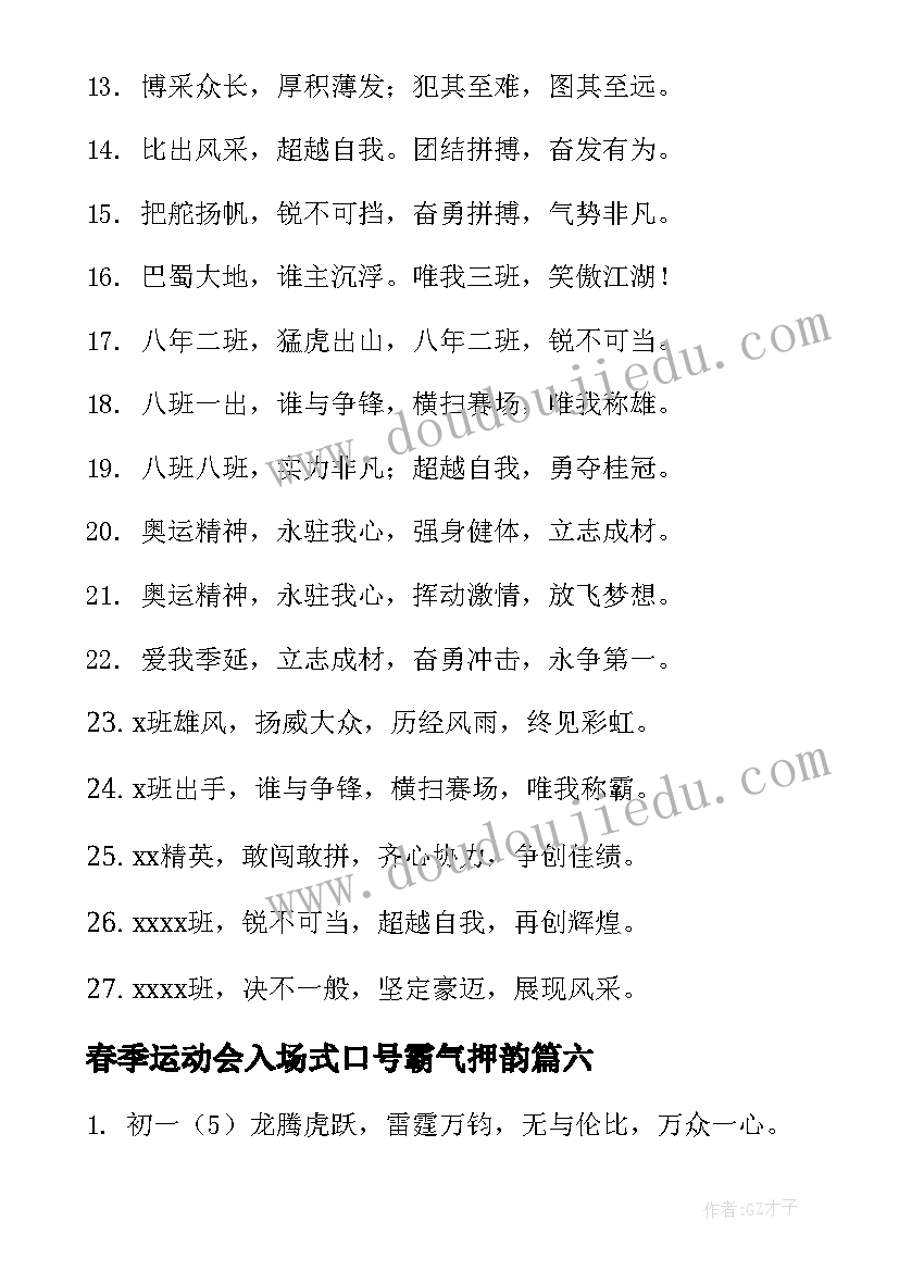 2023年春季运动会入场式口号霸气押韵 高中春季运动会入场口号(精选8篇)