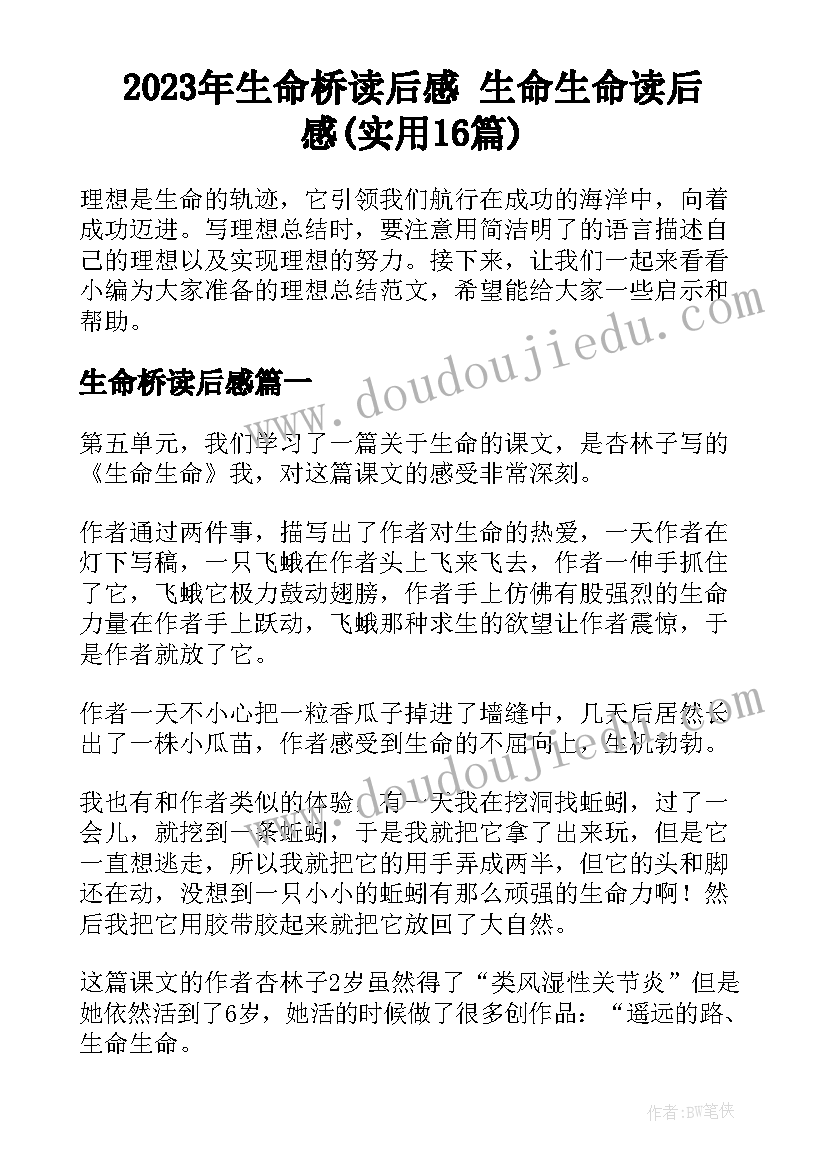 2023年生命桥读后感 生命生命读后感(实用16篇)