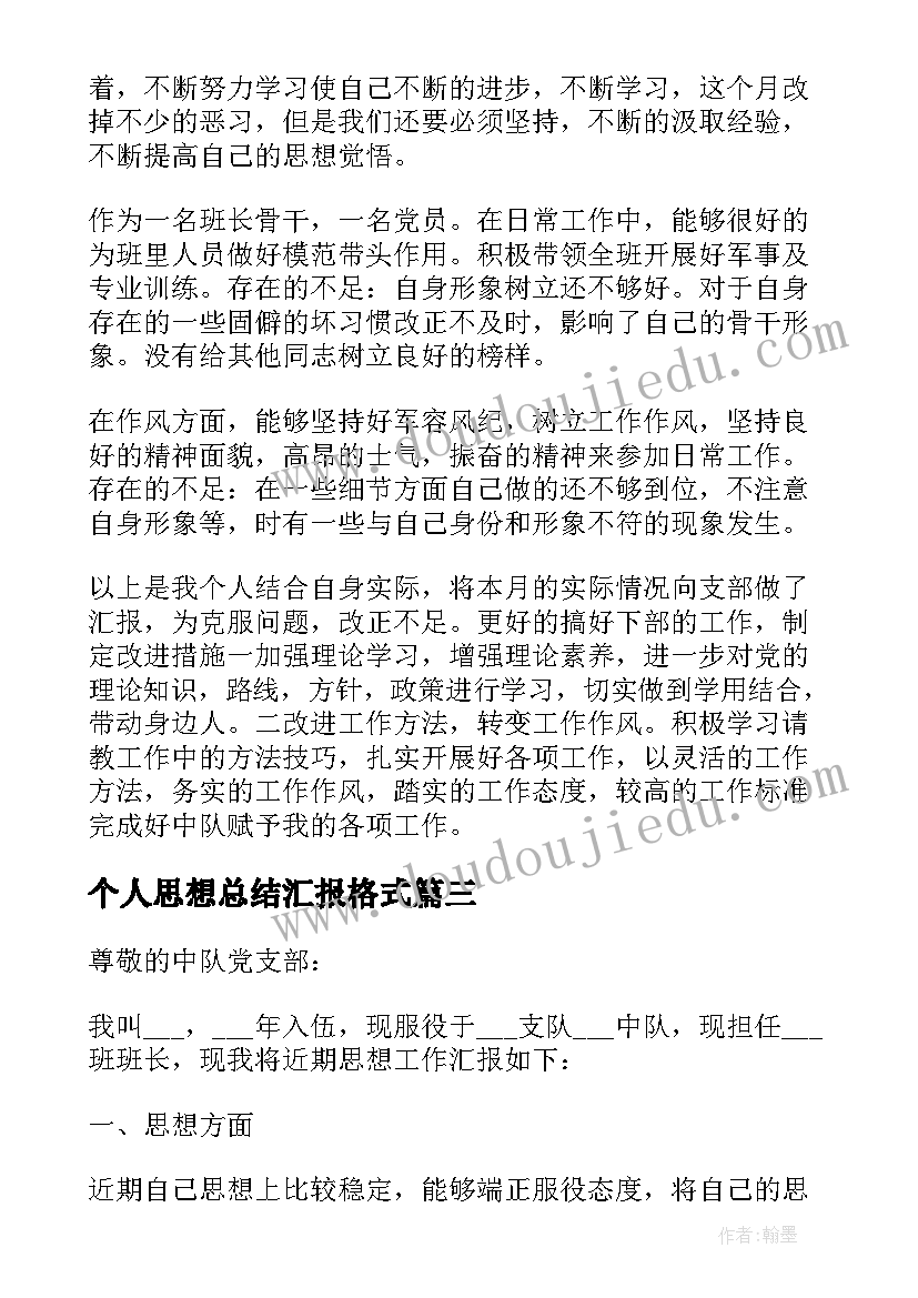 2023年个人思想总结汇报格式 思想汇报个人总结(优秀11篇)