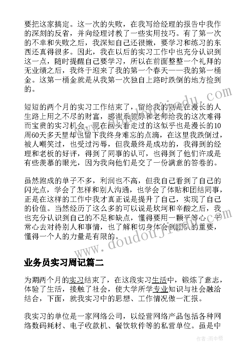 业务员实习周记(通用8篇)