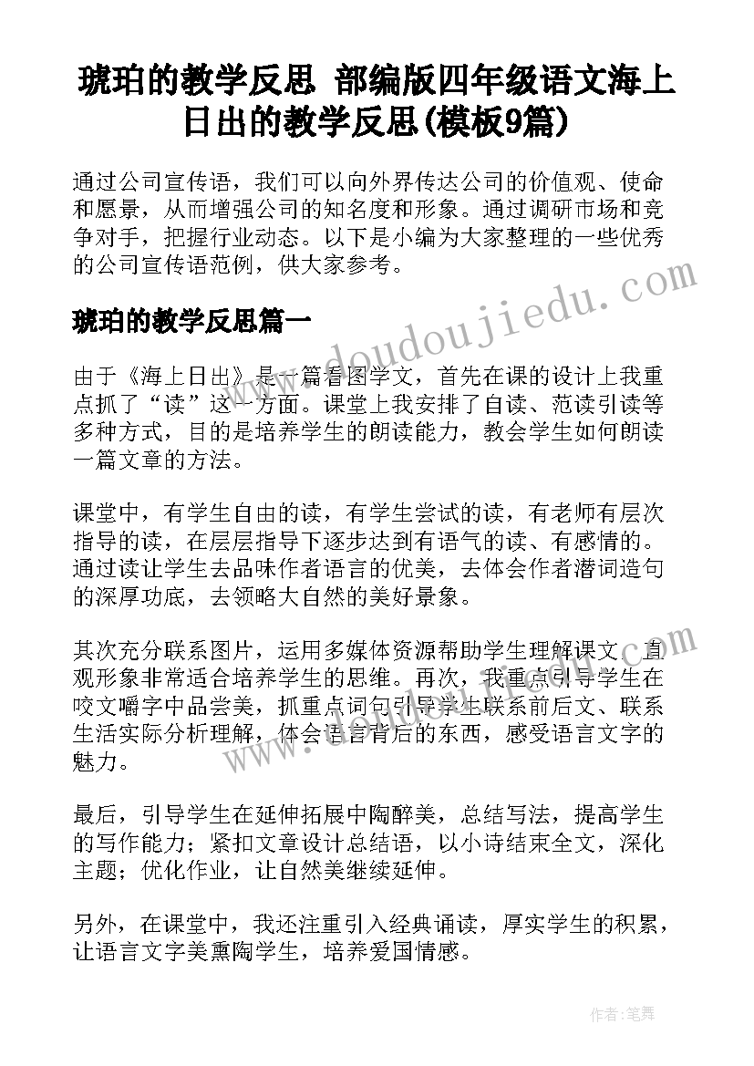 琥珀的教学反思 部编版四年级语文海上日出的教学反思(模板9篇)