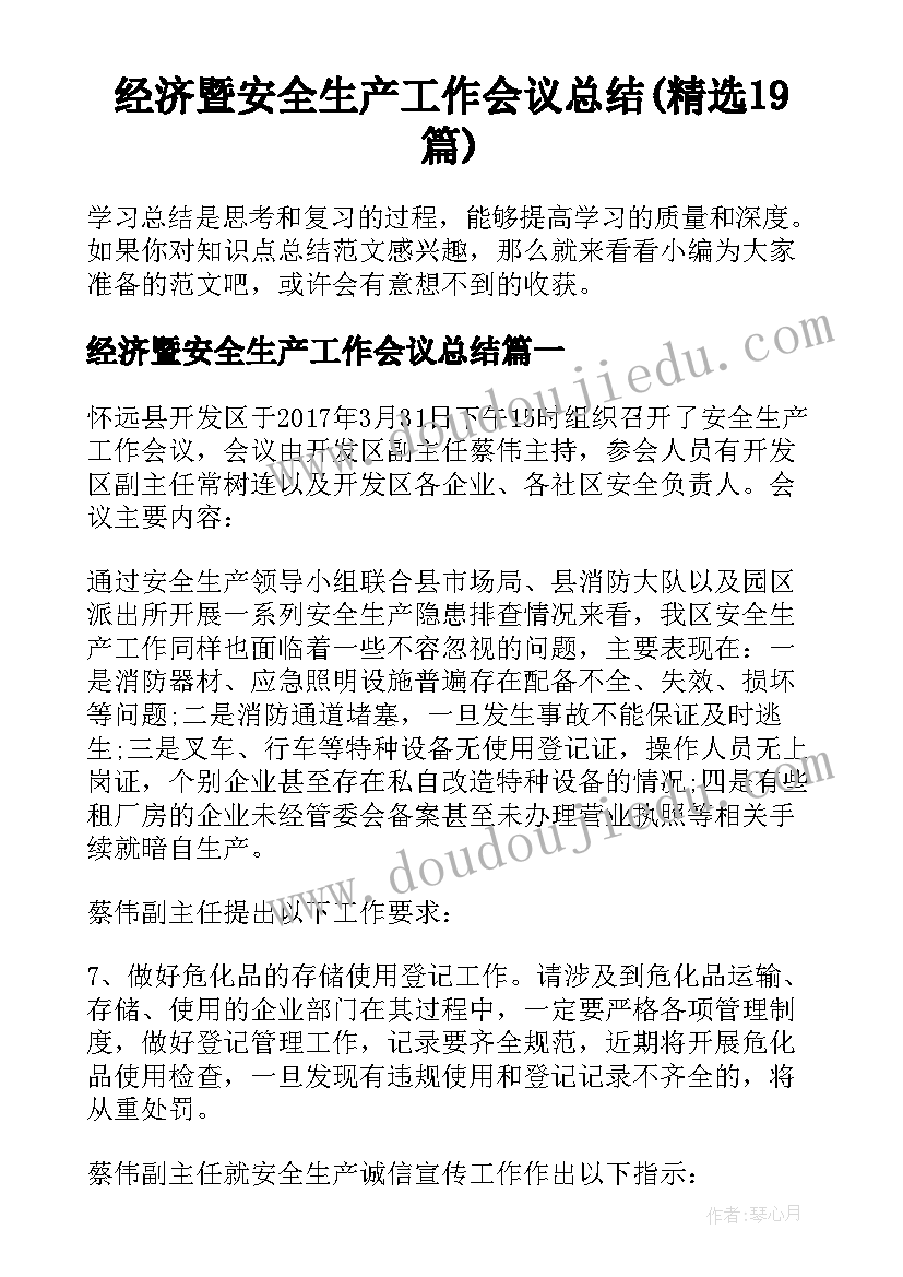 经济暨安全生产工作会议总结(精选19篇)