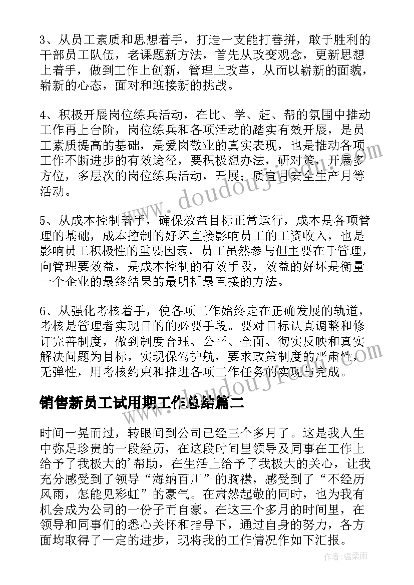 最新销售新员工试用期工作总结 新员工试用期转正工作总结(大全15篇)