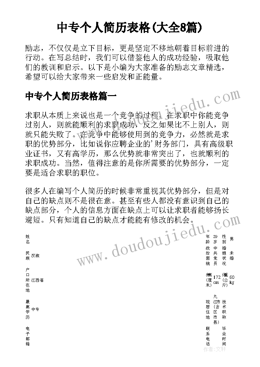 中专个人简历表格(大全8篇)