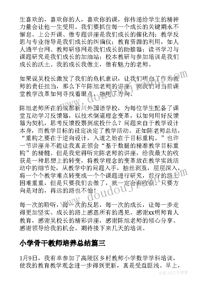 2023年小学骨干教师培养总结 骨干教师教学能力提升培训心得体会(大全8篇)