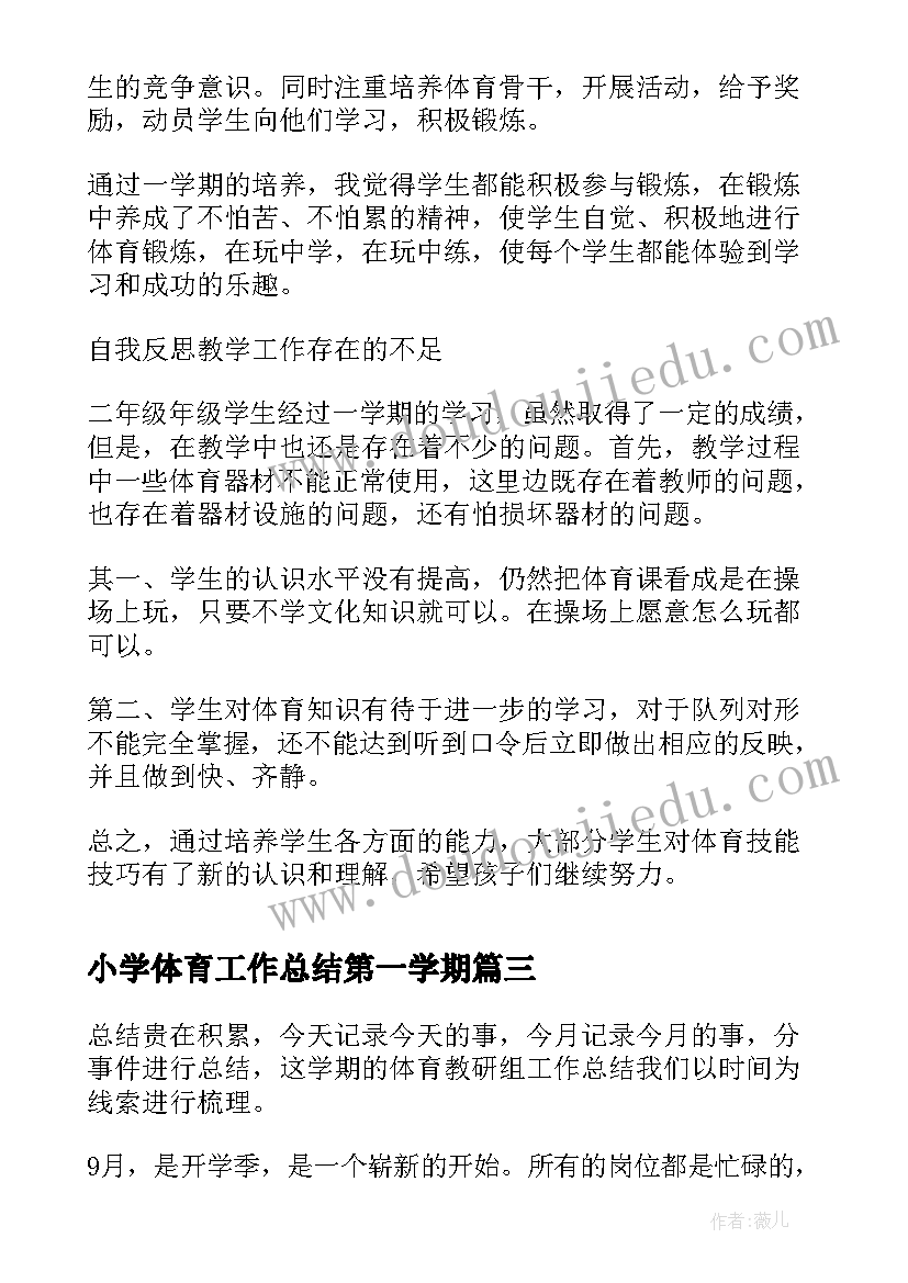 小学体育工作总结第一学期(优质12篇)