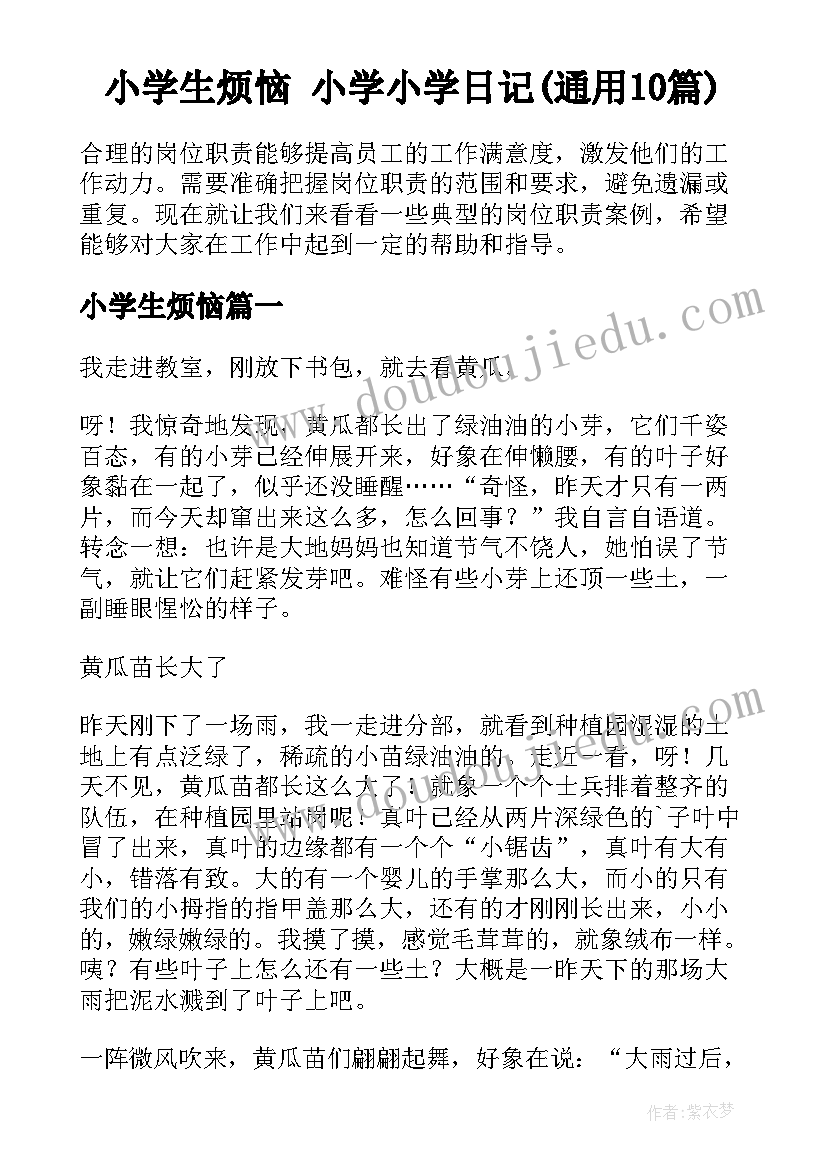 小学生烦恼 小学小学日记(通用10篇)