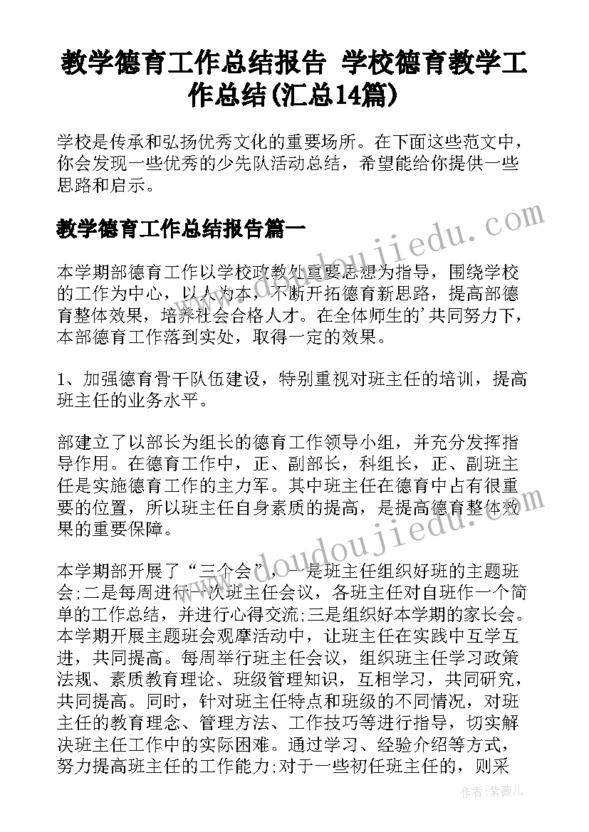 教学德育工作总结报告 学校德育教学工作总结(汇总14篇)