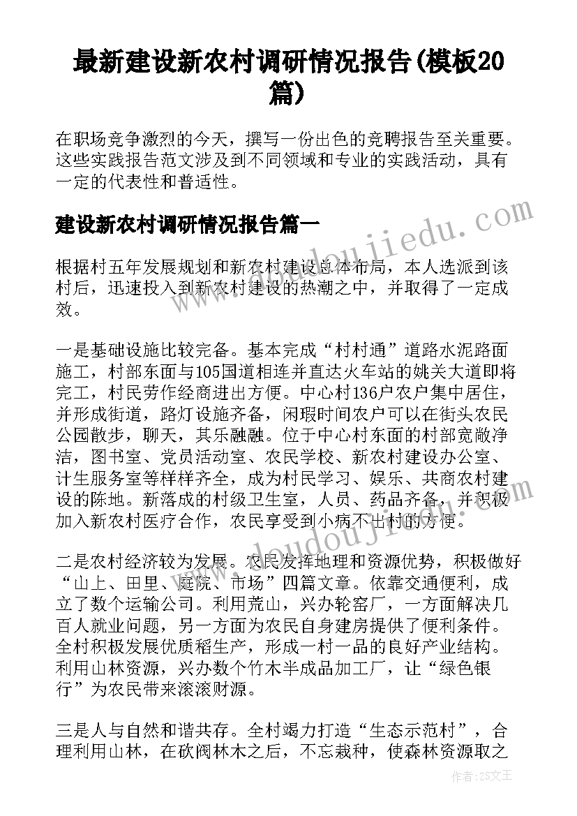 最新建设新农村调研情况报告(模板20篇)