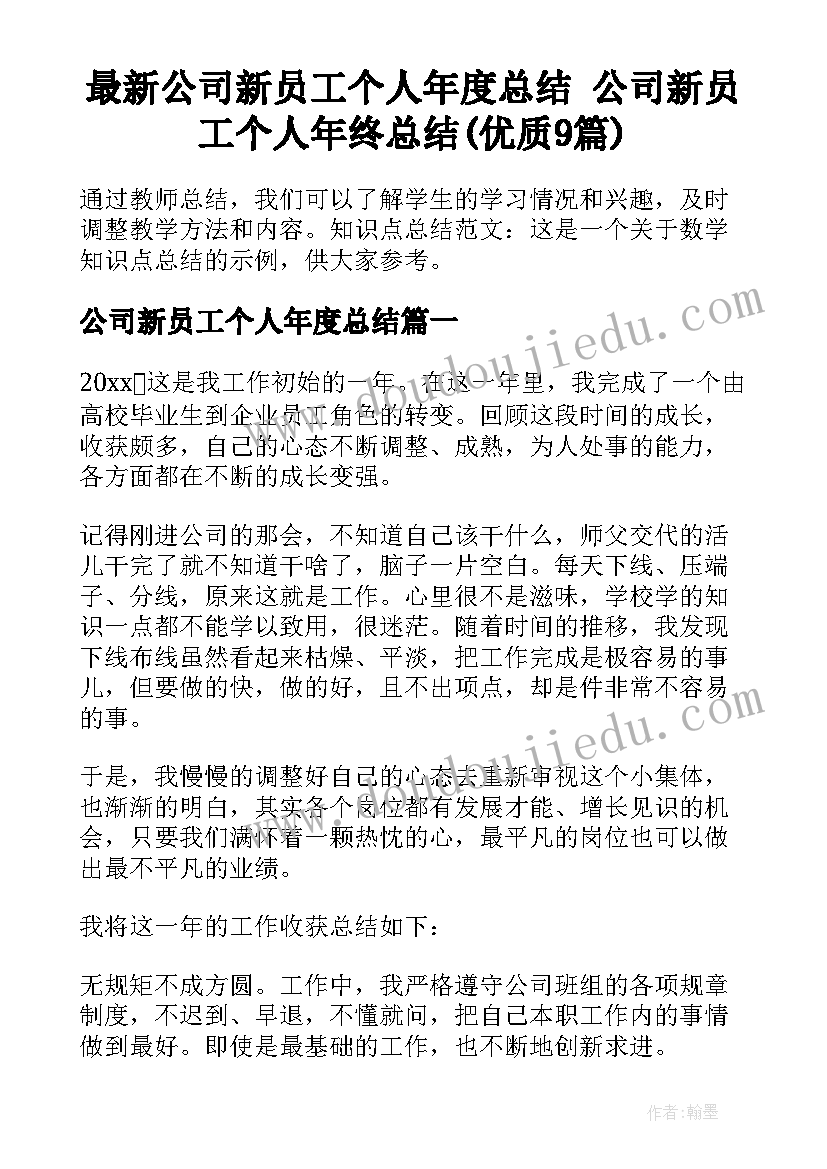 最新公司新员工个人年度总结 公司新员工个人年终总结(优质9篇)