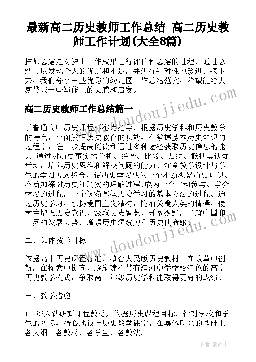 最新高二历史教师工作总结 高二历史教师工作计划(大全8篇)