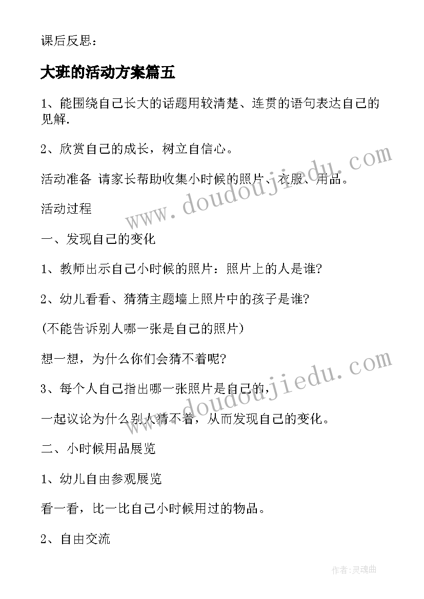 大班的活动方案 幼儿园大班体育活动方案设计方案(实用8篇)