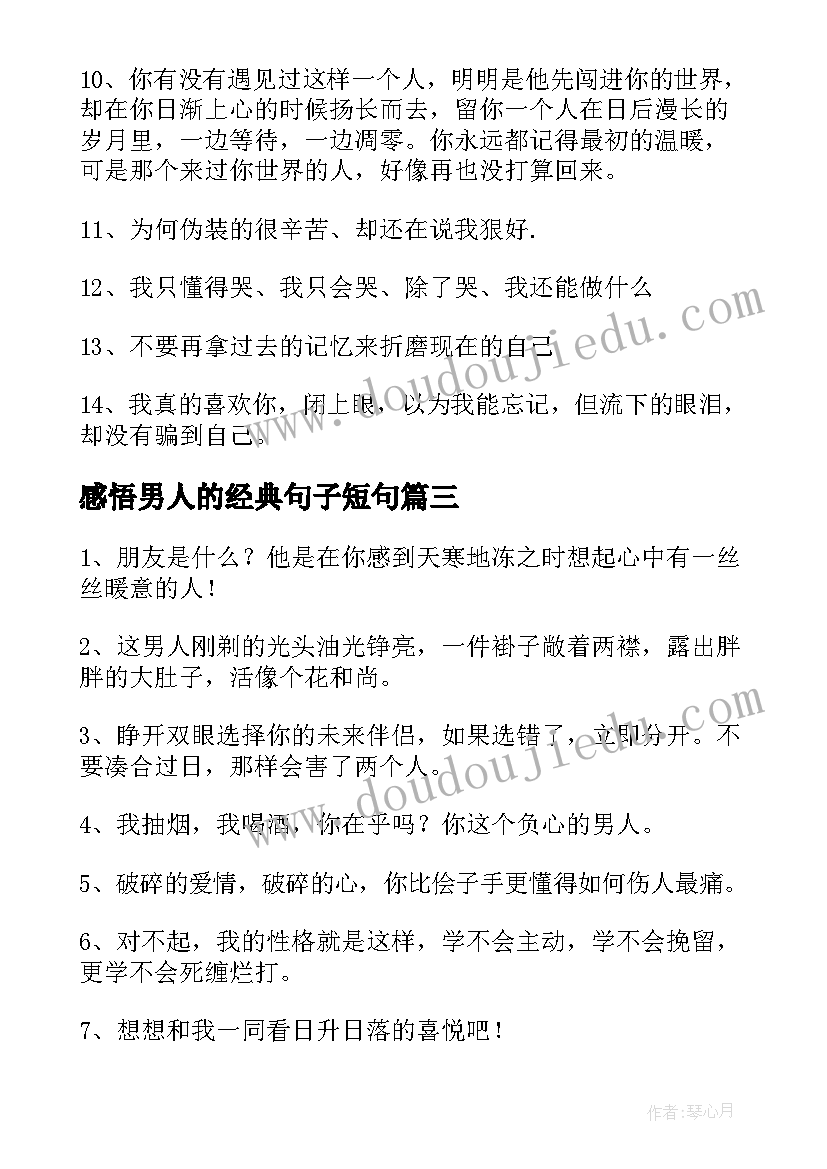 感悟男人的经典句子短句(大全8篇)