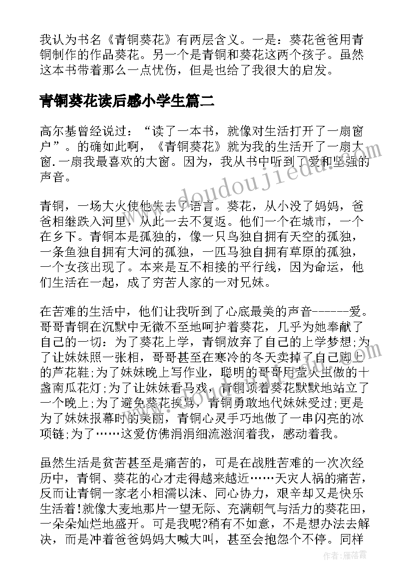 2023年青铜葵花读后感小学生 青铜葵花读后感小学生读后感(优质13篇)