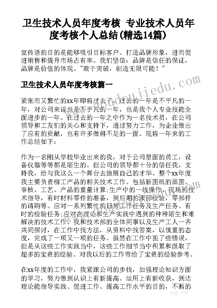 卫生技术人员年度考核 专业技术人员年度考核个人总结(精选14篇)